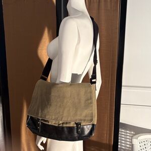 Indigo Olive/Khaki Canvas Messenger Bag with Black Trim